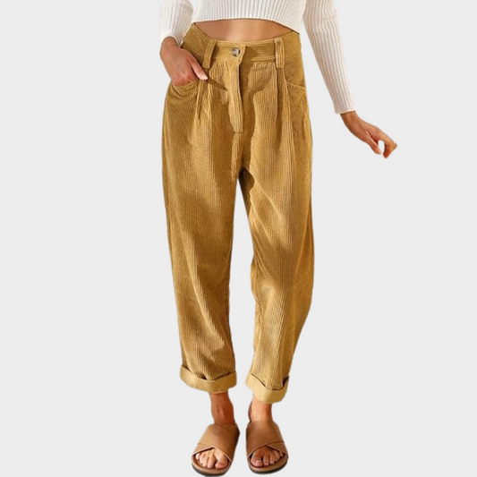 MANDY | PANTALON CONFORTABLE EN VELOURS CÔTELÉ TAILLE HAUTE