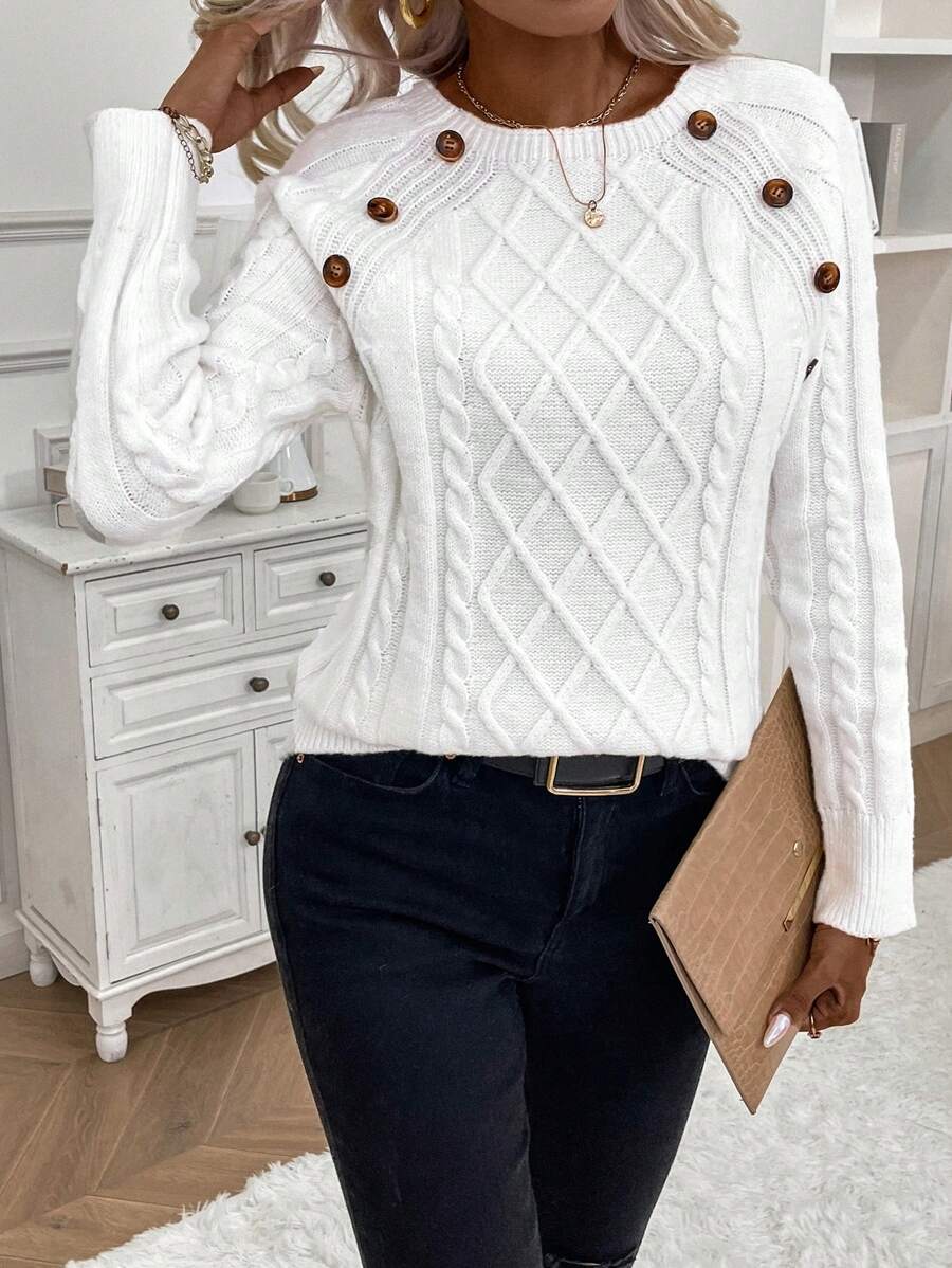 Maison | Button-Detail Cable Knit Jumper