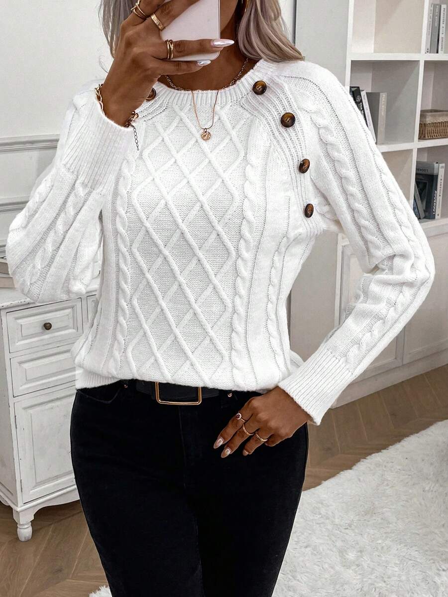 Maison | Button-Detail Cable Knit Jumper
