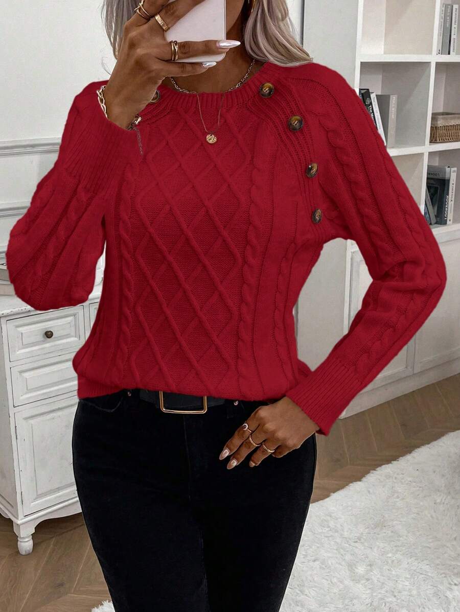 Maison | Button-Detail Cable Knit Jumper