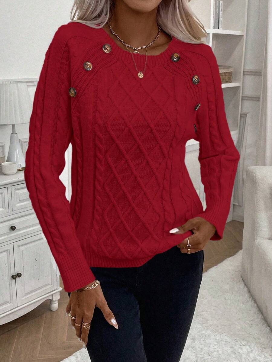 Maison | Button-Detail Cable Knit Jumper