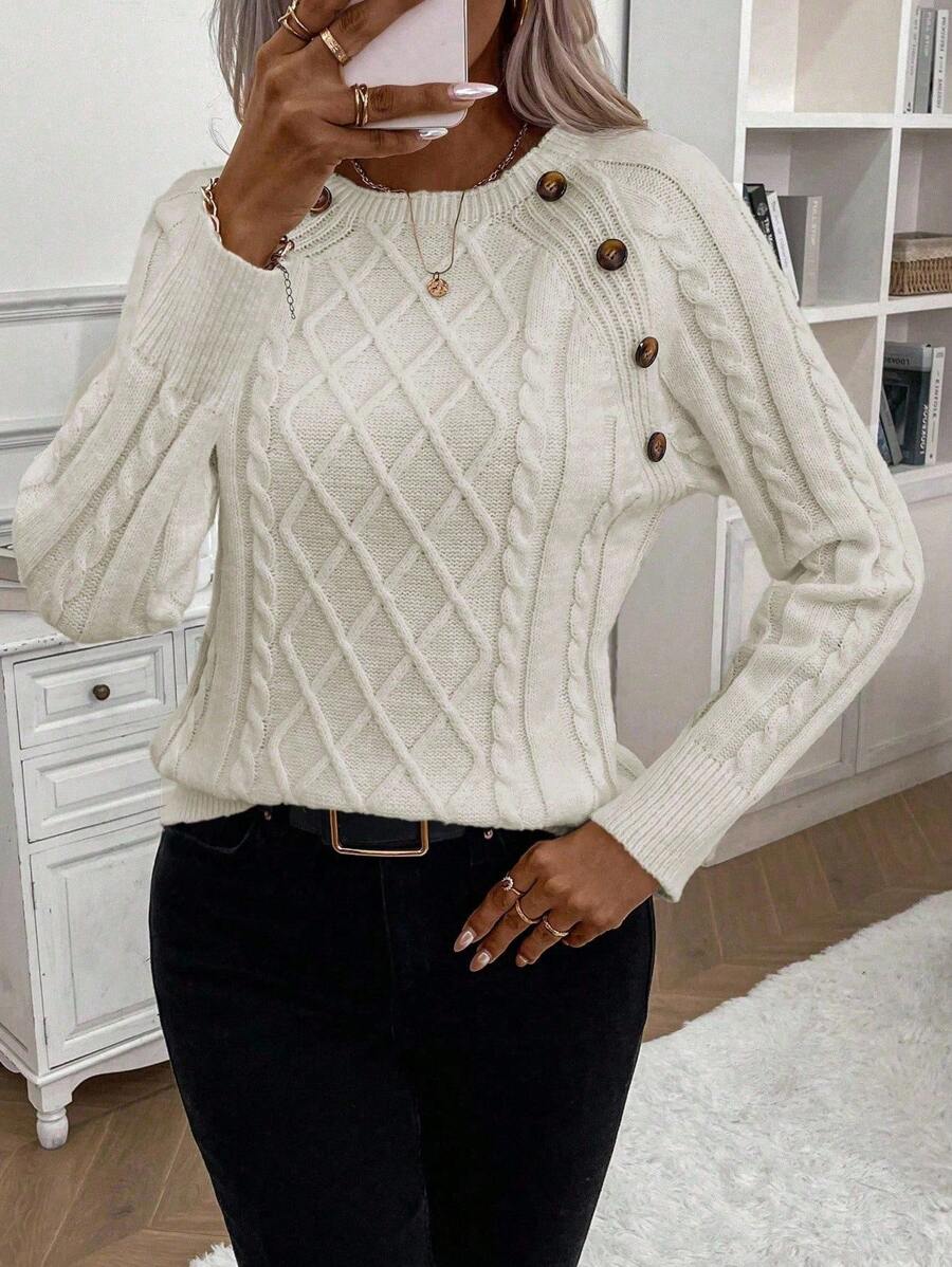 Maison | Button-Detail Cable Knit Jumper