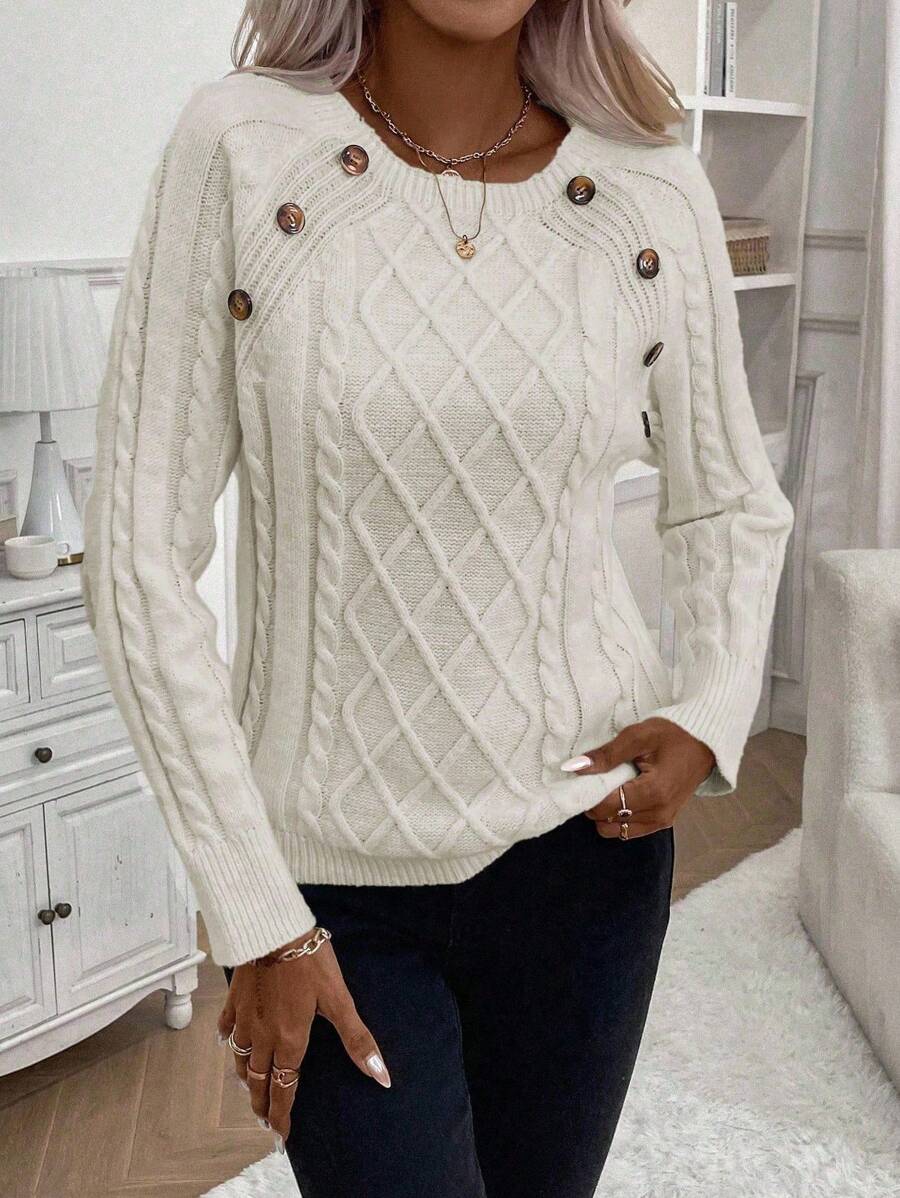 Maison | Button-Detail Cable Knit Jumper