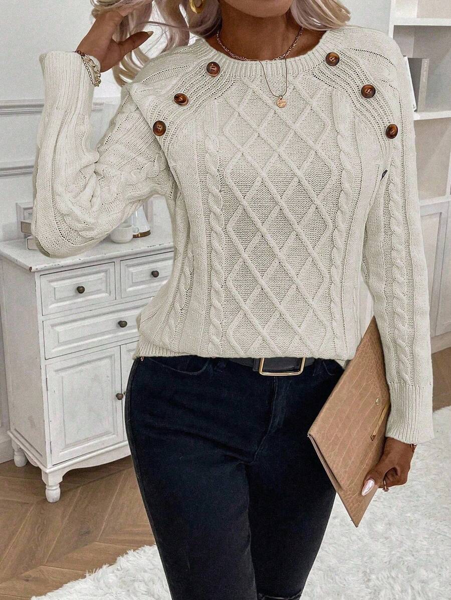 Maison | Button-Detail Cable Knit Jumper