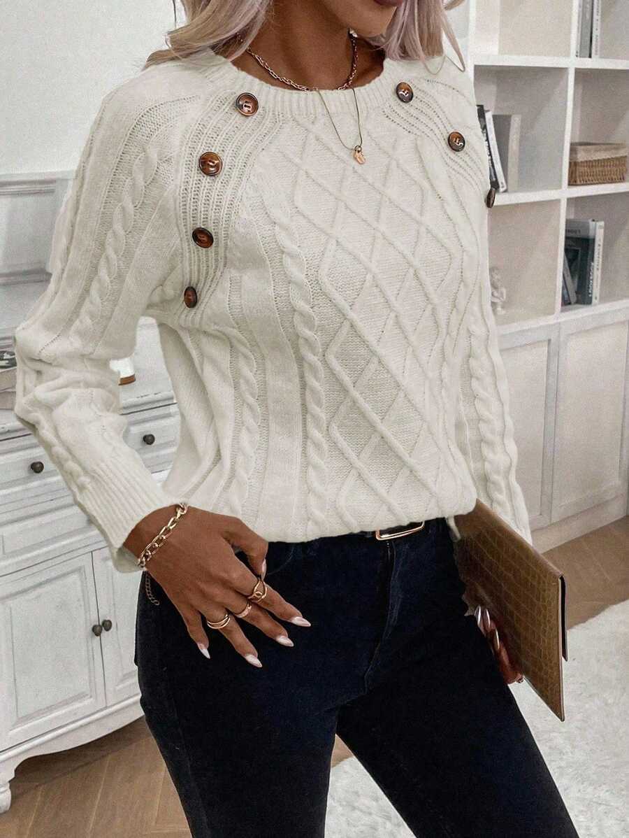 Maison | Button-Detail Cable Knit Jumper