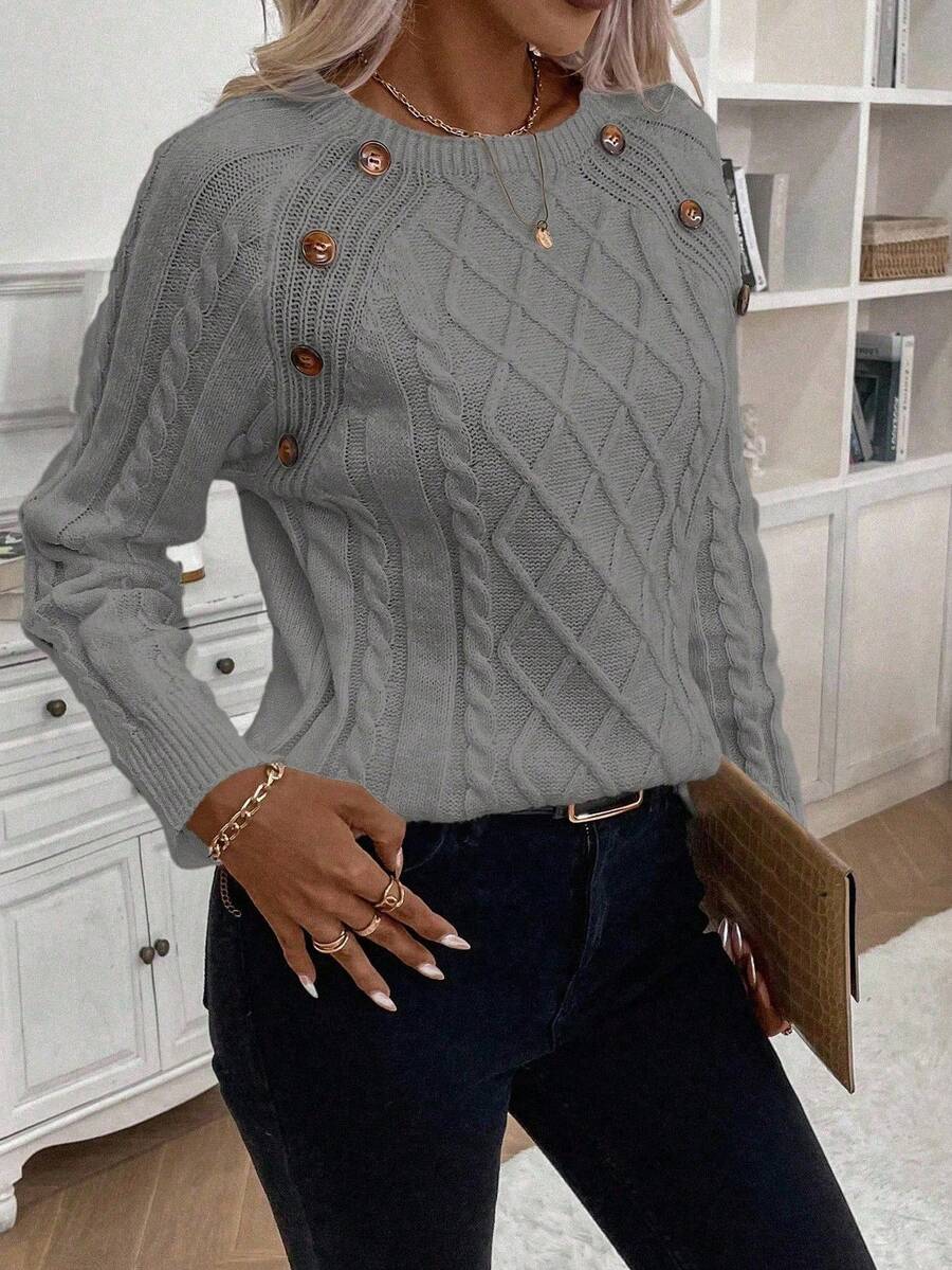 Maison | Button-Detail Cable Knit Jumper