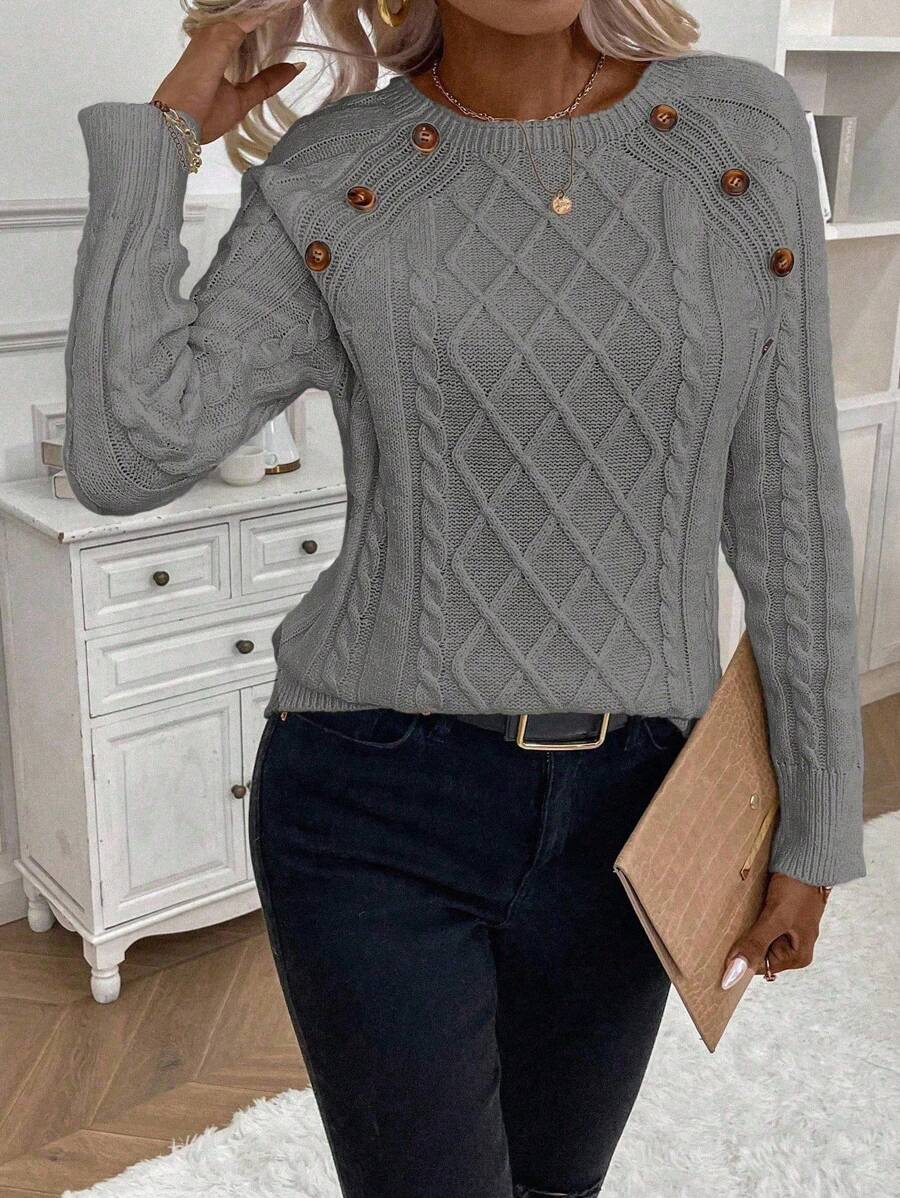 Maison | Button-Detail Cable Knit Jumper