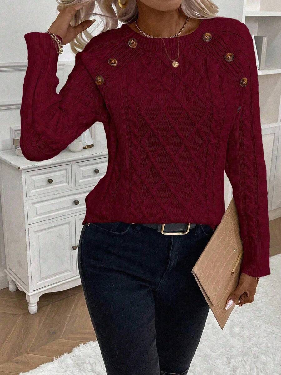 Maison | Button-Detail Cable Knit Jumper