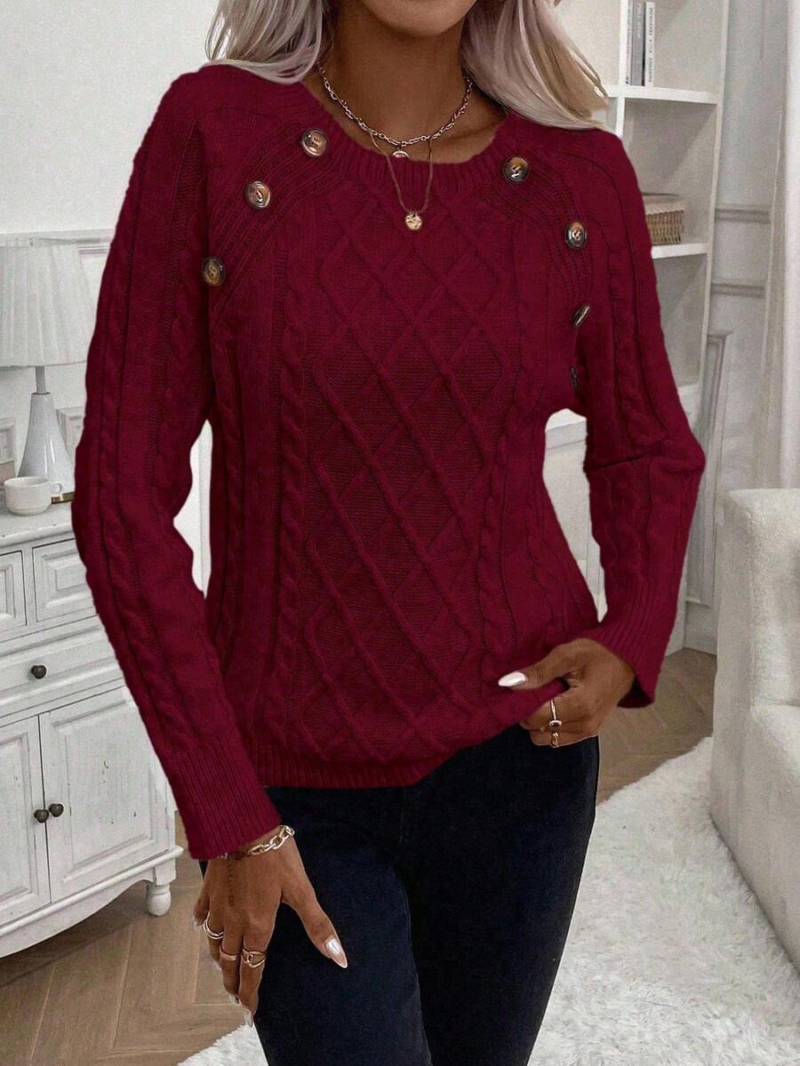 Maison | Button-Detail Cable Knit Jumper